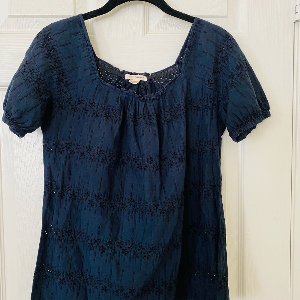 J. Crew Navy Blue Eyelet Floral Embroidered Size XS top/blouse - Vintage Closet